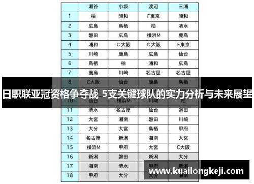 日职联亚冠资格争夺战 5支关键球队的实力分析与未来展望